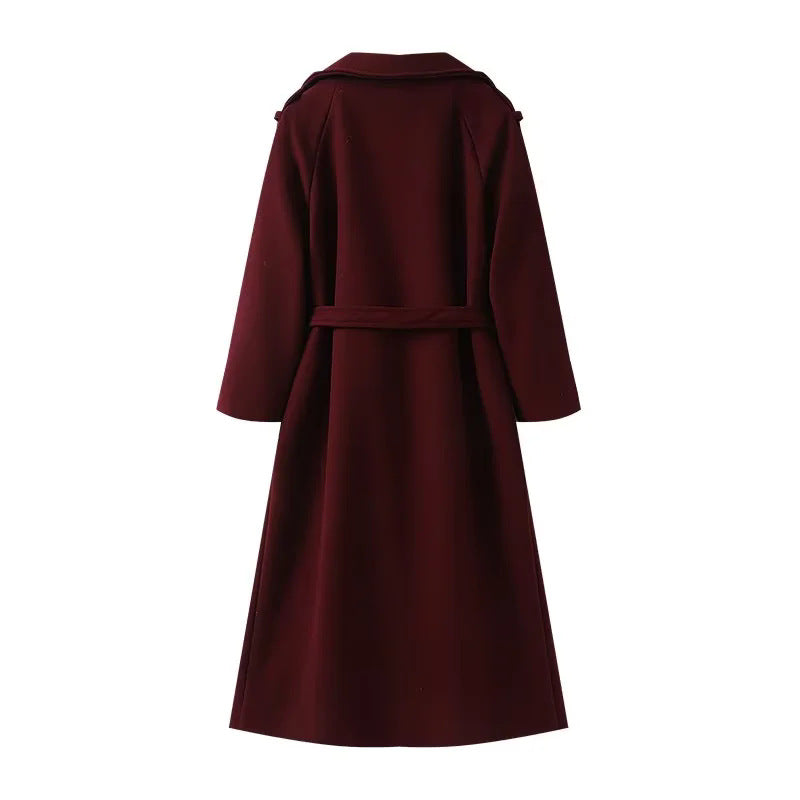 Damen nan langer zweireihiger Trenchcoat-Mantel mit Bindegürtel und Schalkragen Drune
