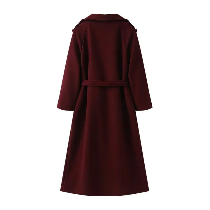 Damen nan langer zweireihiger Trenchcoat-Mantel mit Bindegürtel und Schalkragen Drune