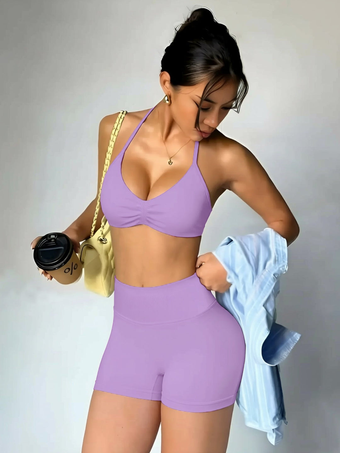 Damen Sportliches Bikini-Set mit hochgeschnittenen Shorts und rüschendetail Drune