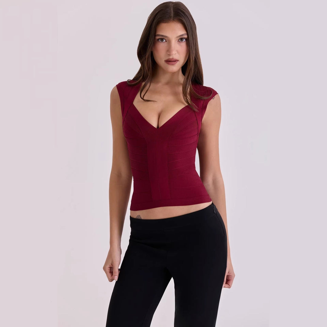 Damen figurformendes Top mit modernem V-Ausschnitt und hochwertigem Material Drune