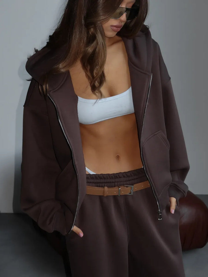 Damen Oversized Kapuzenjacke und Sweathose Set Drune