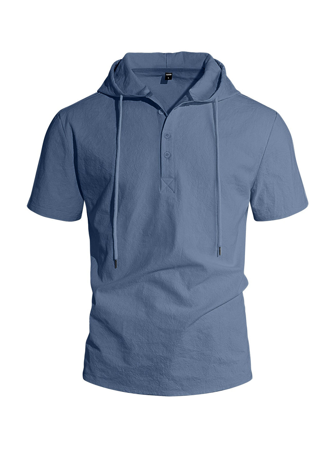 Herren nan kurzärmeliges Kapuzen-Henley aus Slub-Baumwolle mit verdeckter Knopfleiste und Kordelzug Drune
