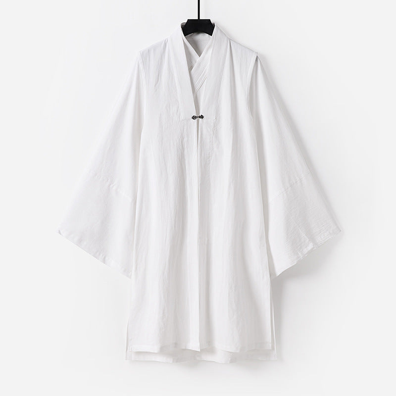 Unisex Asiatisch inspirierte Oversize-Kimono-Jacke mit Trompetenärmeln und kleinem Knebelverschluss Drune