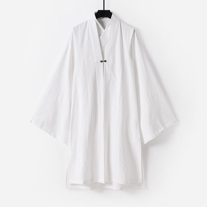 Unisex Asiatisch inspirierte Oversize-Kimono-Jacke mit Trompetenärmeln und kleinem Knebelverschluss Drune