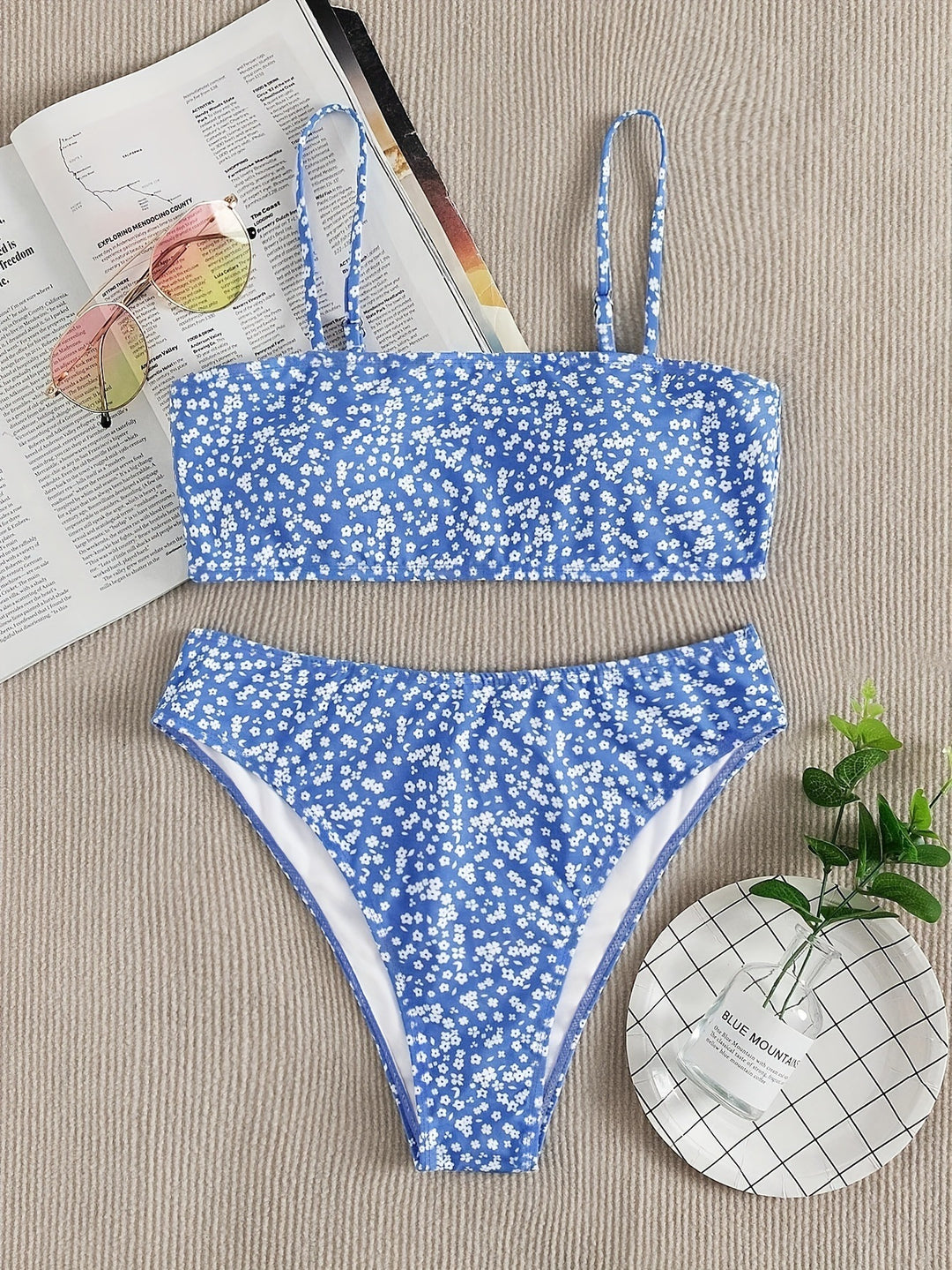 Damen Bandeau-Bikini mit verstellbaren Trägern und floralem Design Drune