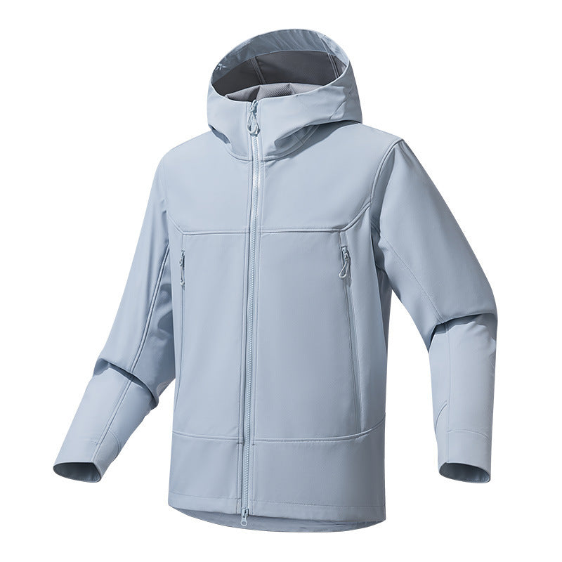 Herren Softshell‑Kapuzenjacke mit Stretch, wind- und wasserabweisender Membran und Zwei‑Wege‑Reißverschluss Drune
