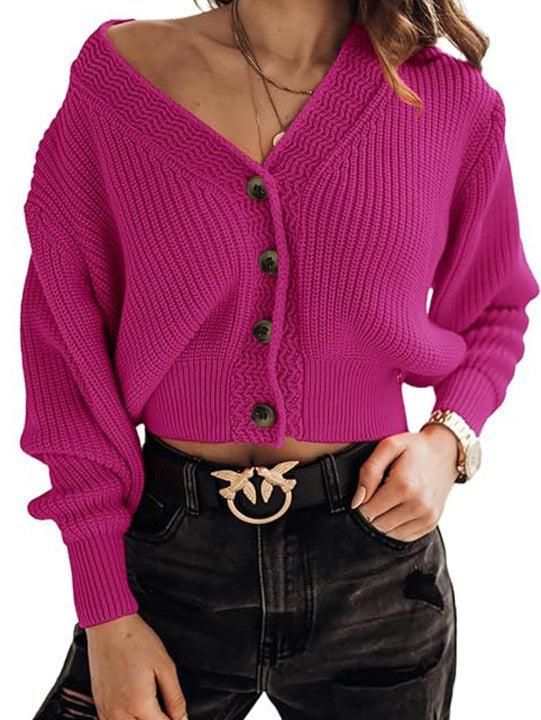 Damen cropped Strickjacke mit tiefem V-Ausschnitt und elegantem Knopfverschluss Drune