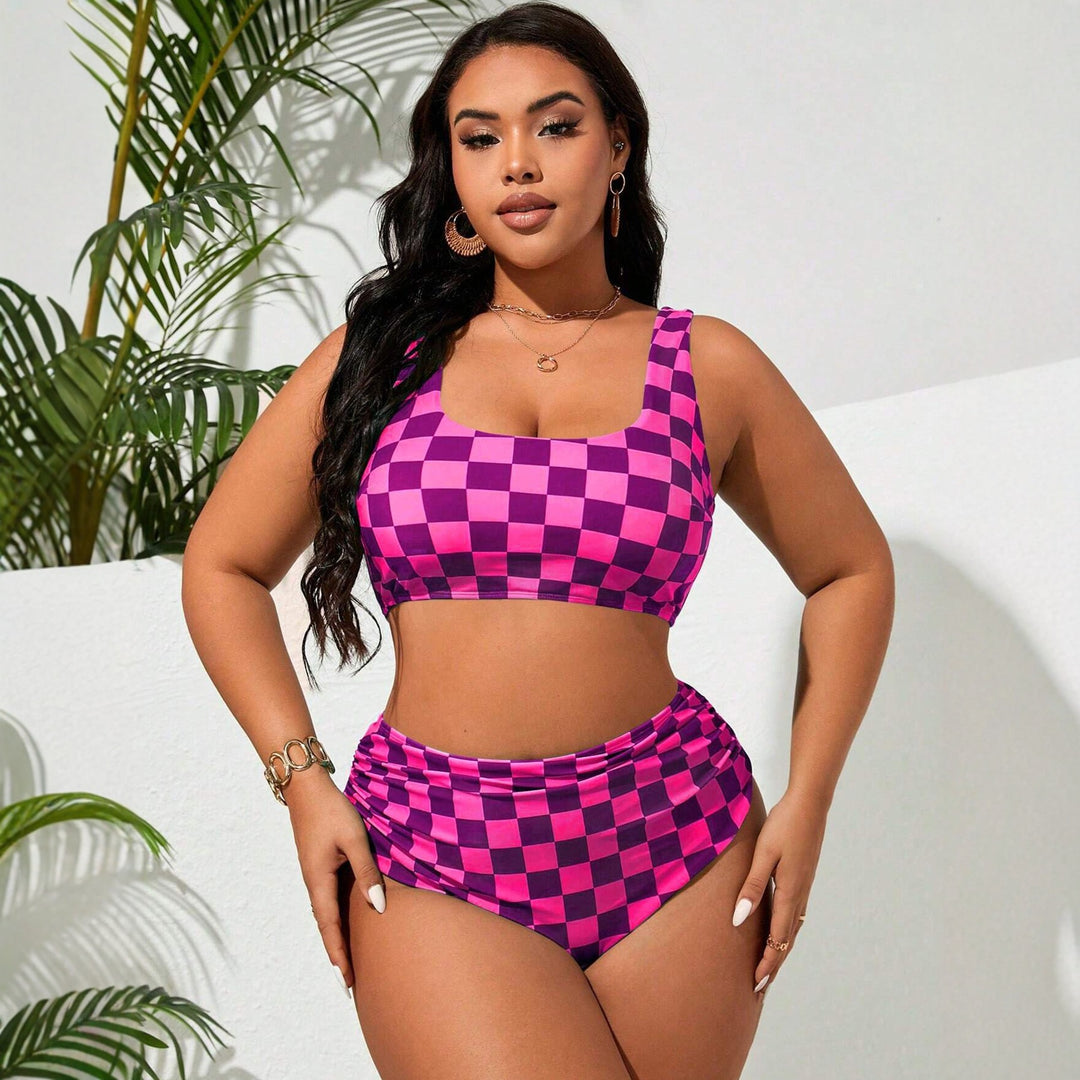 Damen Hochtailliertes Bikini-Set mit kariertem Design Drune