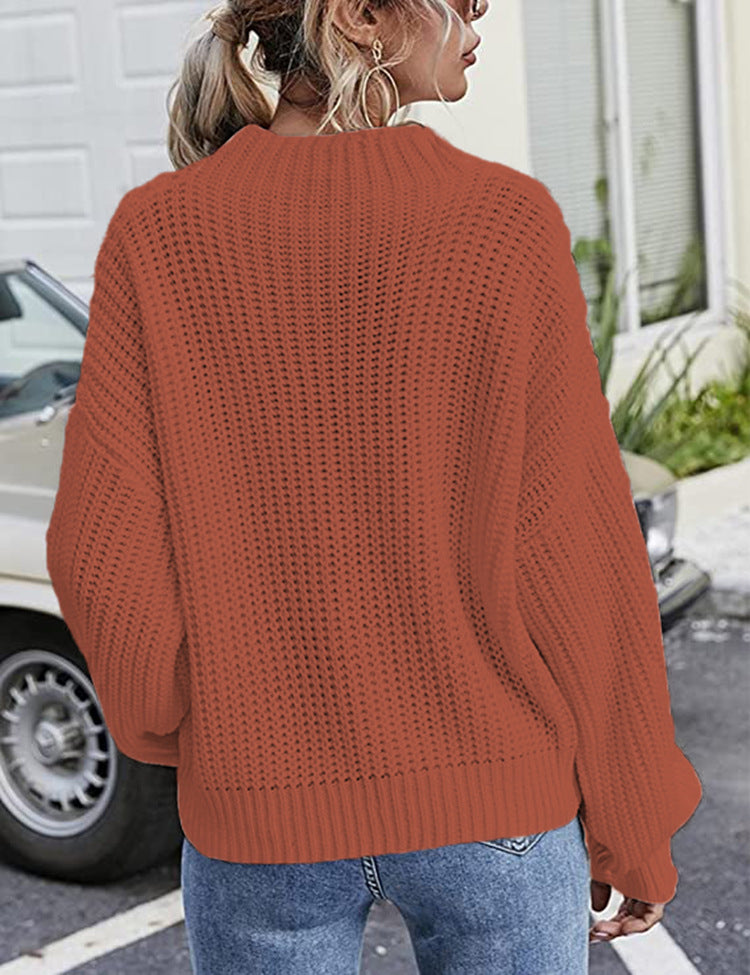 Damen Grobstrickpullover mit Zopfdesign und hohem Stehkragen Drune