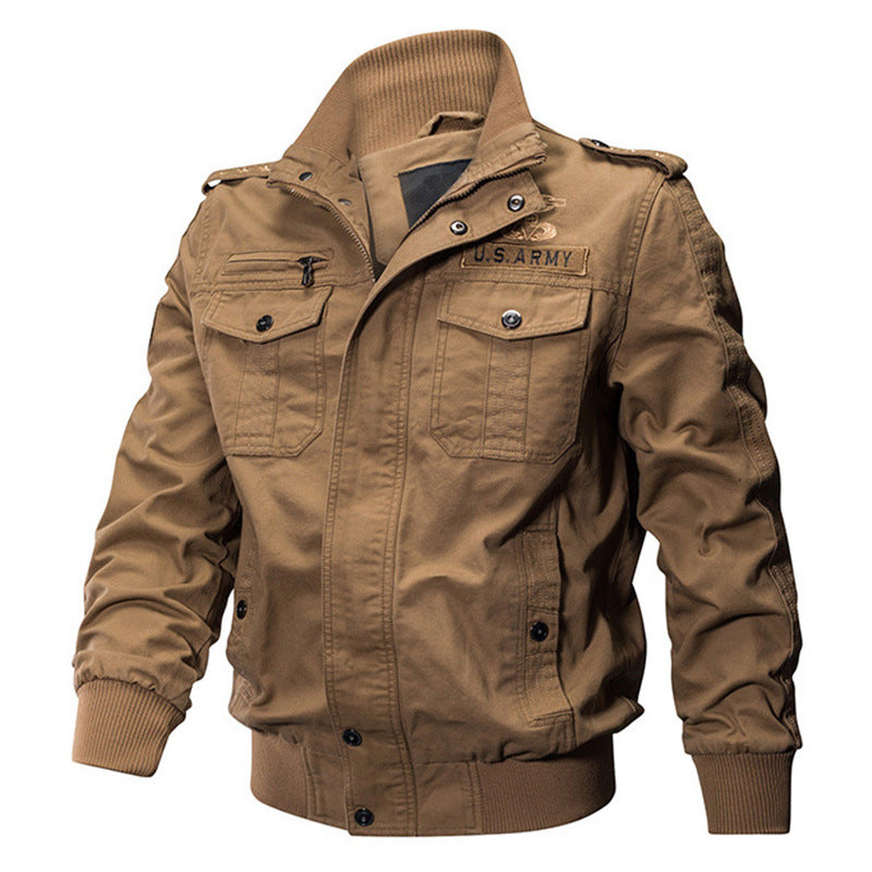 Herren nan militärisch inspiriertes Bomber-Fieldjacke mit Epauletten, verdecktem Reißverschluss und Klappbrusttaschen Drune