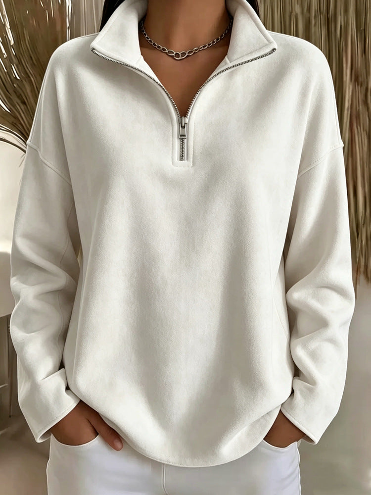 Damen Kuscheliger Oversize-Fleecepullover mit halbem Reißverschluss und Stehkragen Drune