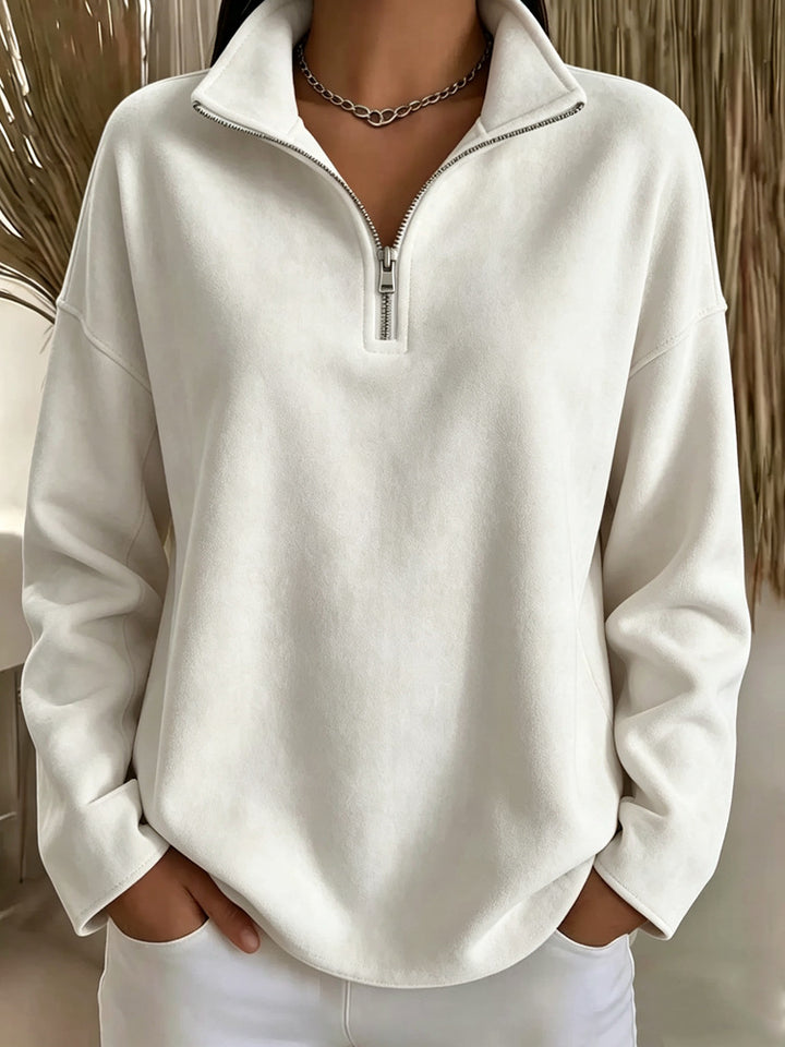 Damen Kuscheliger Oversize-Fleecepullover mit halbem Reißverschluss und Stehkragen Drune