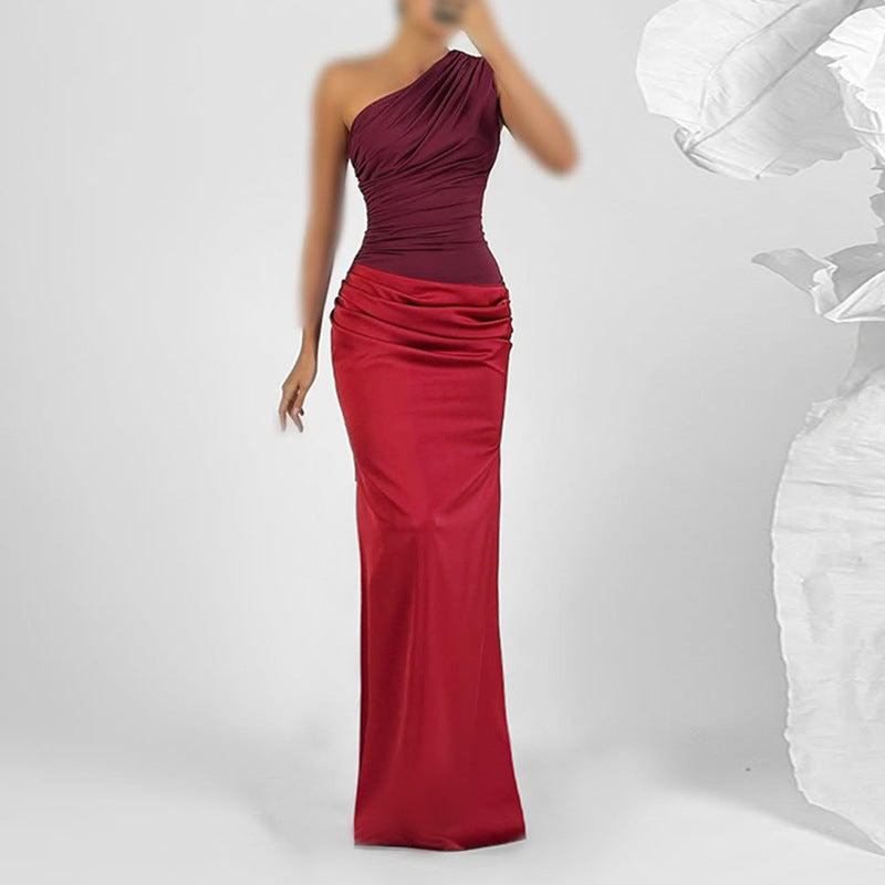 Damen elegantes Maxikleid mit asymmetrischem Oberteil und fließendem Saum Drune