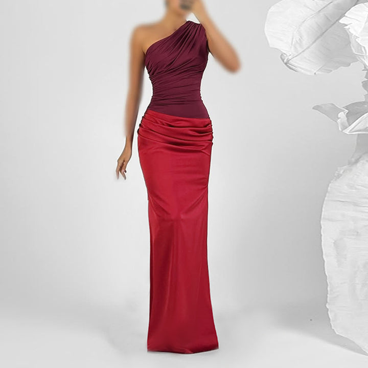 Damen elegantes Maxikleid mit asymmetrischem Oberteil und fließendem Saum Drune