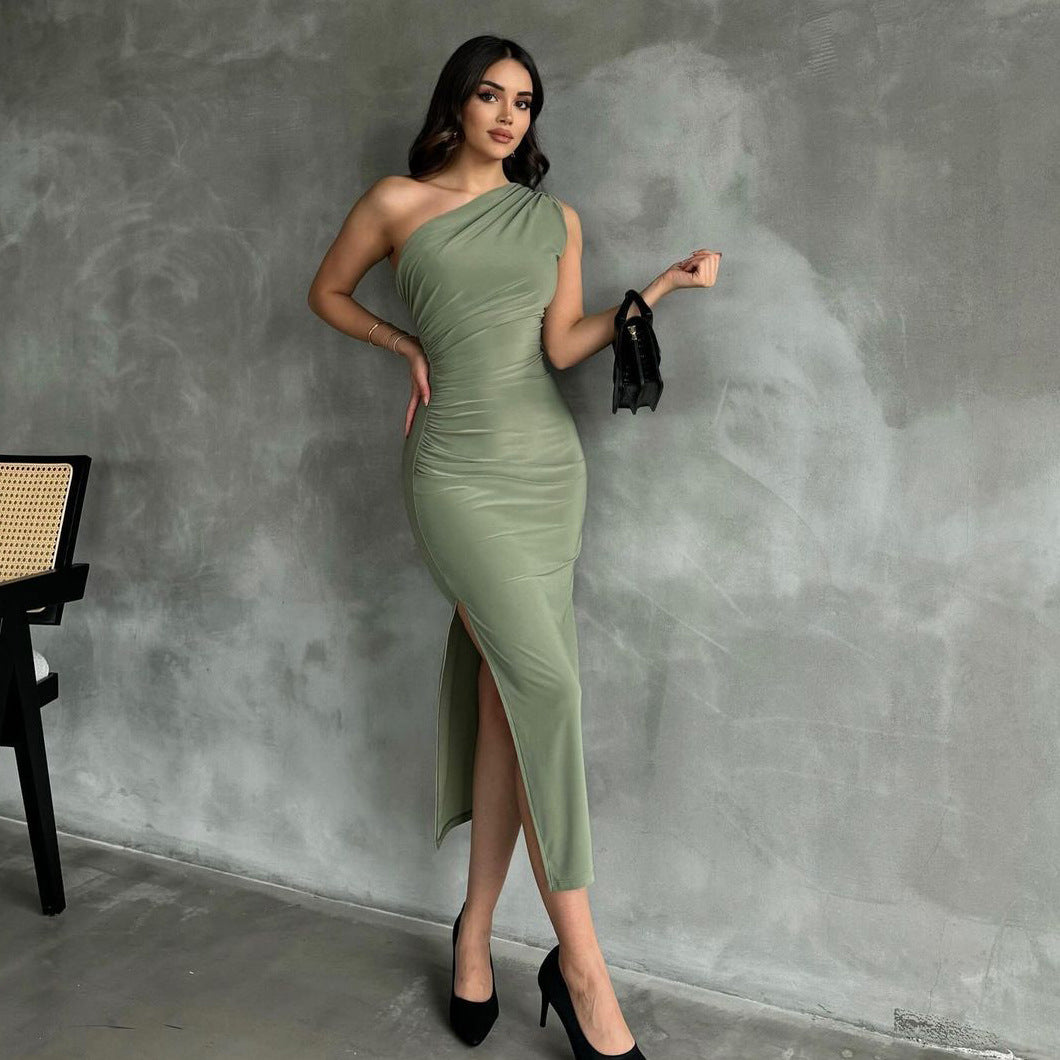 Damen elegantes Wickelkleid mit asymmetrischem Halsausschnitt und figurformendem Design Drune