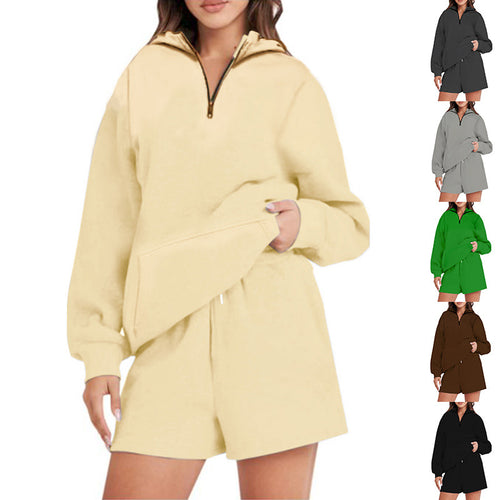 Damen lässiger Hoodie mit kurzem Schnitt und praktischen Taschen Drune