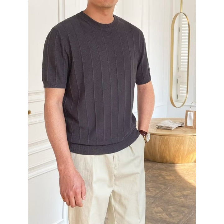 Herren Kurzarm Strickpullover mit Rippstruktur Drune