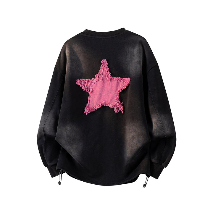 Damen Oversize-Sweatshirt mit gesticktem Schriftzug, abgerundetem Saum & überschnittener Schulter Drune