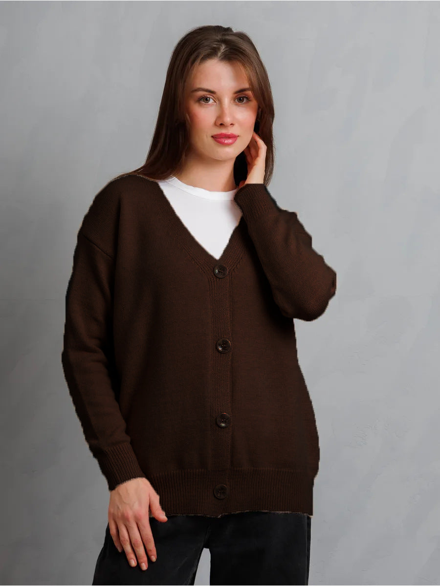 Damen Strickjacke mit Knöpfen und tiefem V-Ausschnitt Drune