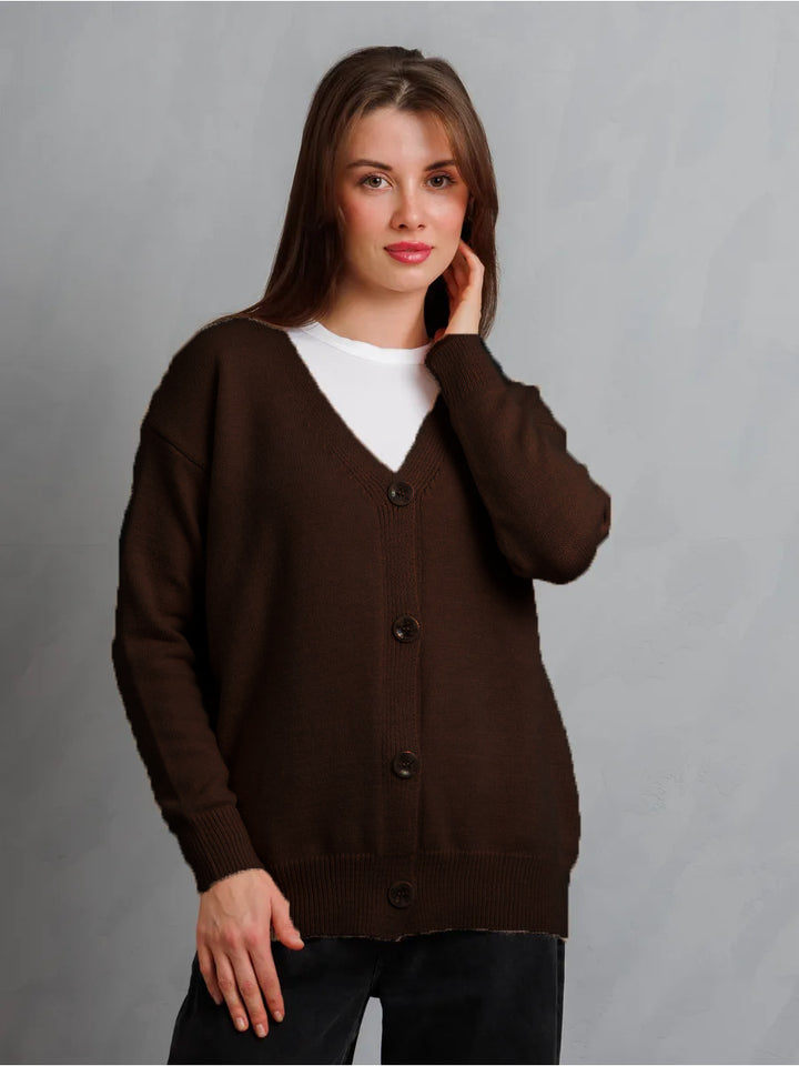 Damen Strickjacke mit Knöpfen und tiefem V-Ausschnitt Drune