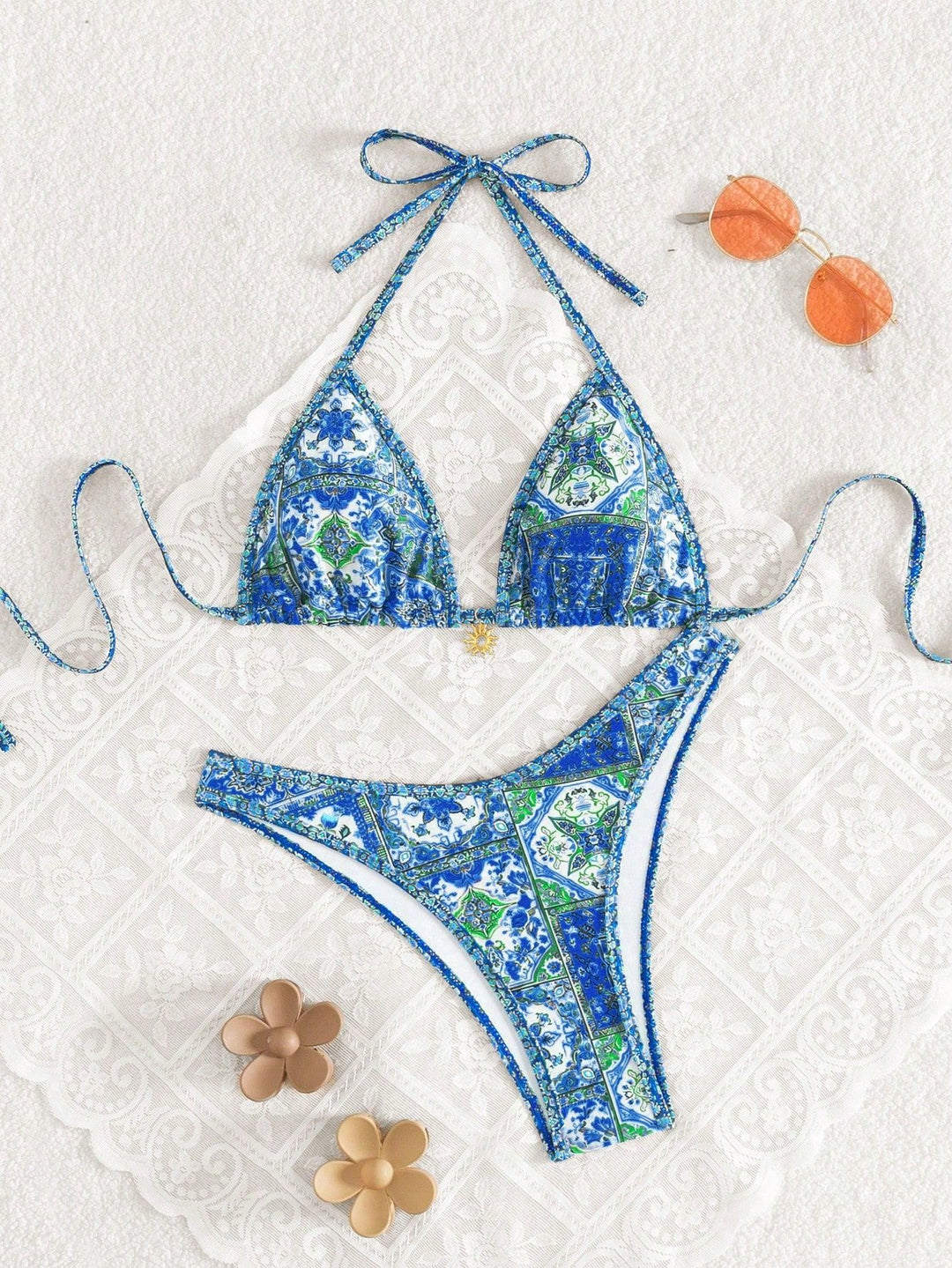 Damen Triangel-Bikini mit floralem Muster und raffinierten Details Drune