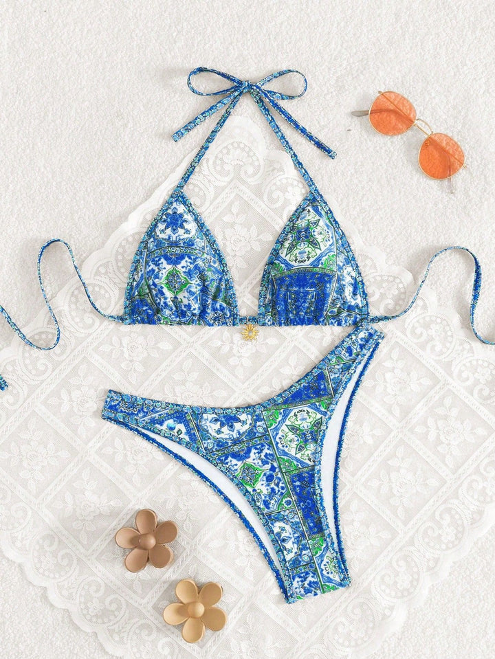 Damen Triangel-Bikini mit floralem Muster und raffinierten Details Drune