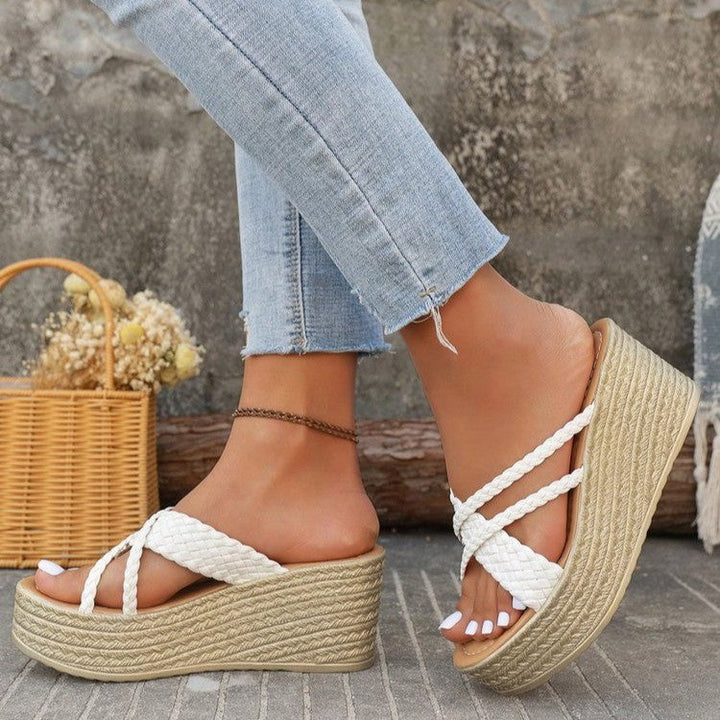 Damen Plateau-Sandalen mit geflochtenem Riemendesign und rutschfester Sohle Drune