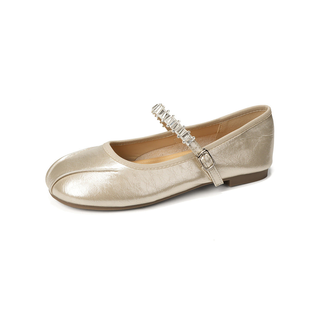 Damen Ballerinas mit elegantem Riemen und schimmerndem Obermaterial Drune