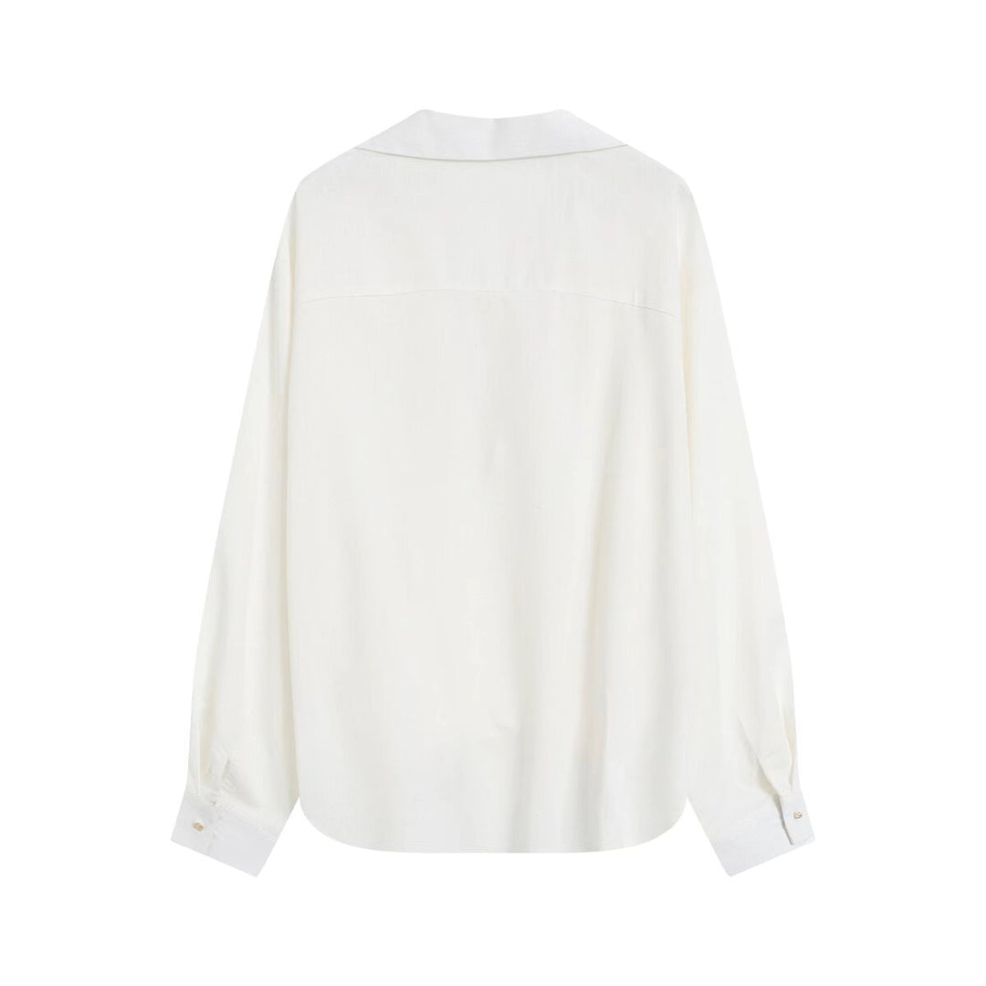 Damen Oversize Leinenoptik-Bluse mit tiefem V‑Ausschnitt, Hemdkragen und gerafftem Vorderteil Drune