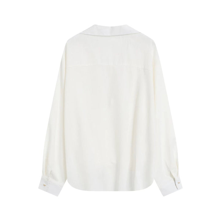 Damen Oversize Leinenoptik-Bluse mit tiefem V‑Ausschnitt, Hemdkragen und gerafftem Vorderteil Drune