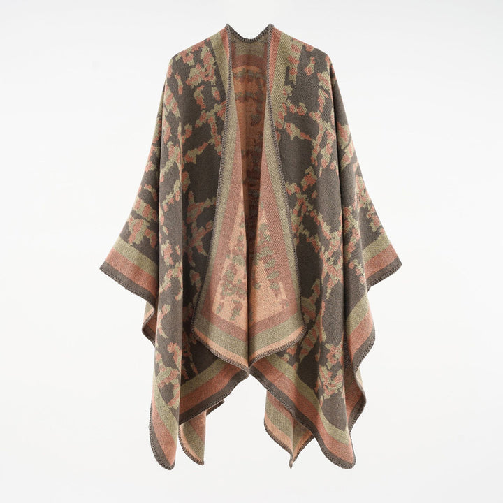 Damen Wollmix-Umhang mit jacquardgewebtem Aquarelldruck und offener Kimono-Silhouette Drune