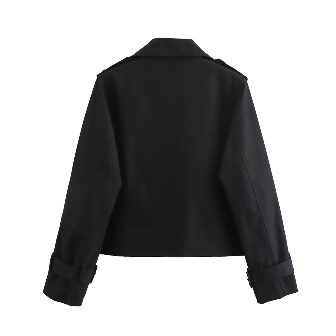 Damen nan kurz geschnittene Doppelreiher Trenchjacke mit Schulterriegeln und verstellbaren Manschetten Drune