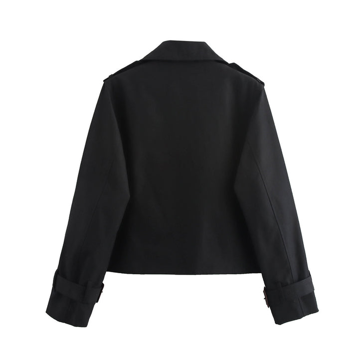 Damen nan kurz geschnittene Doppelreiher Trenchjacke mit Schulterriegeln und verstellbaren Manschetten Drune