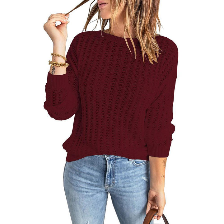 Damen Lockerer Ajour-Strickpullover mit Rundhalsausschnitt und Rippbündchen Drune