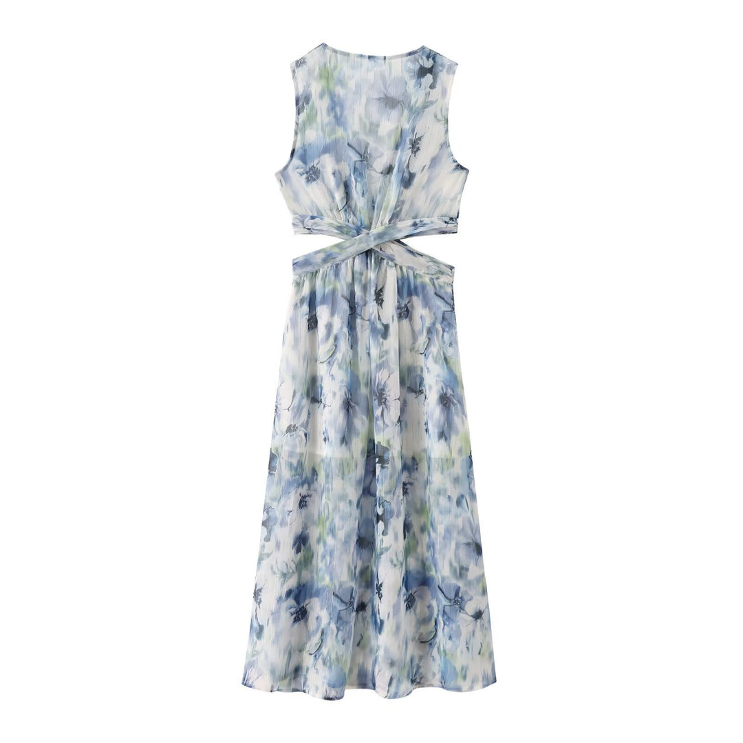 Damen Maxikleid mit elegantem, floralem Design und raffiniertem Rückenausschnitt Drune