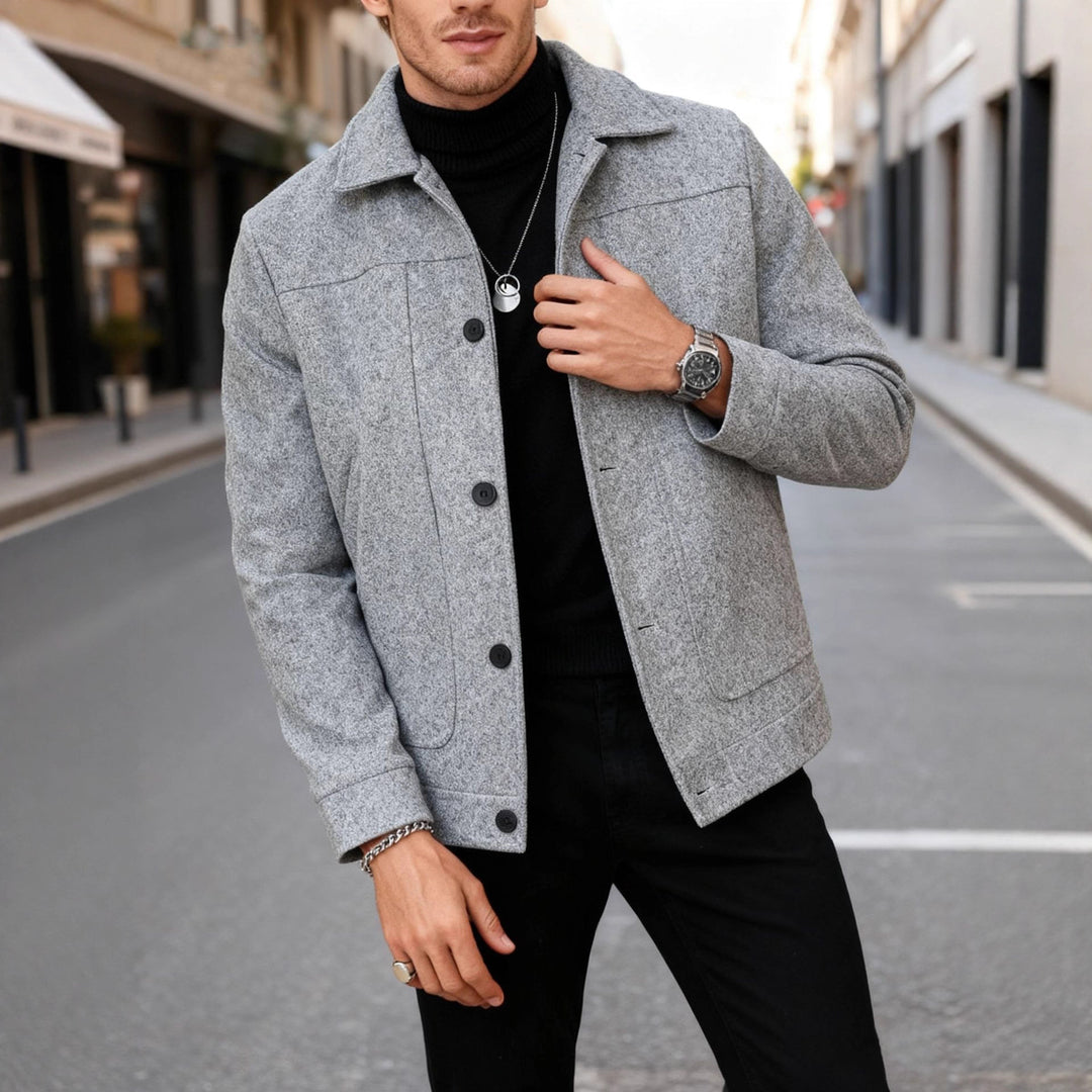 Herren nan moderner Trucker-Overshirt aus Velourslederimitat mit Ziernähten und aufgesetzten Taschen Drune