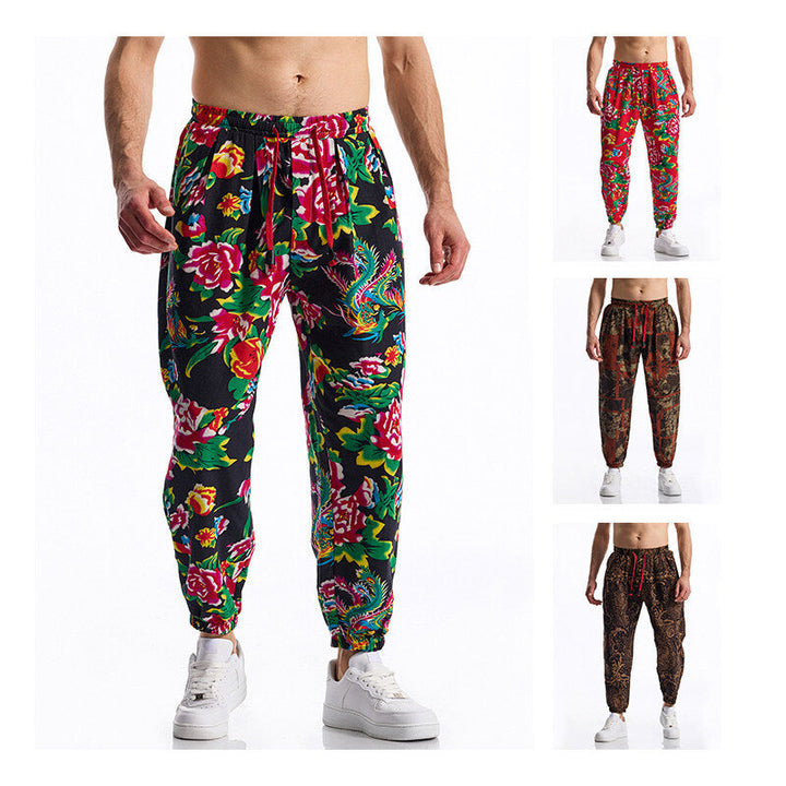 Herren lässige Haremshose mit buntem Blumenmuster und Gummizug Drune