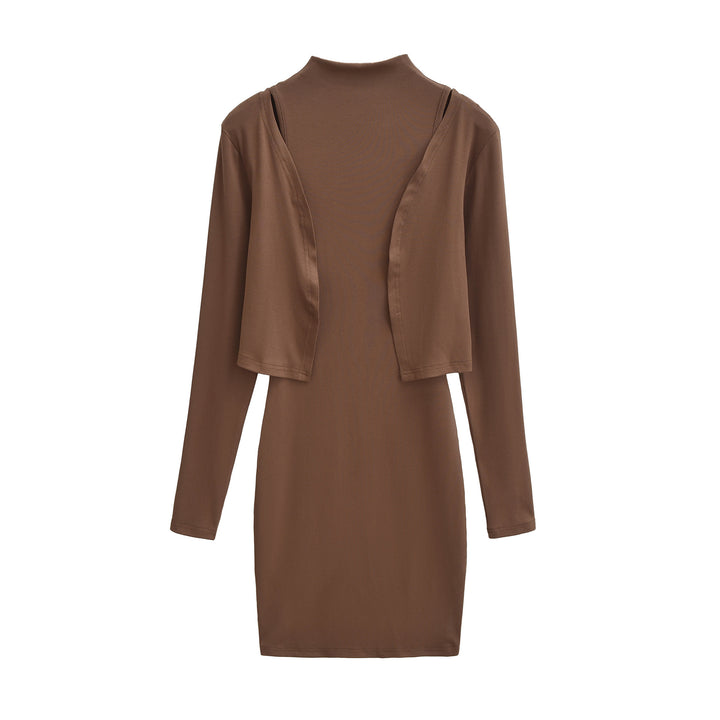 Damen Figurnahes Midikleid mit integriertem Bolero und Stehkragen Drune