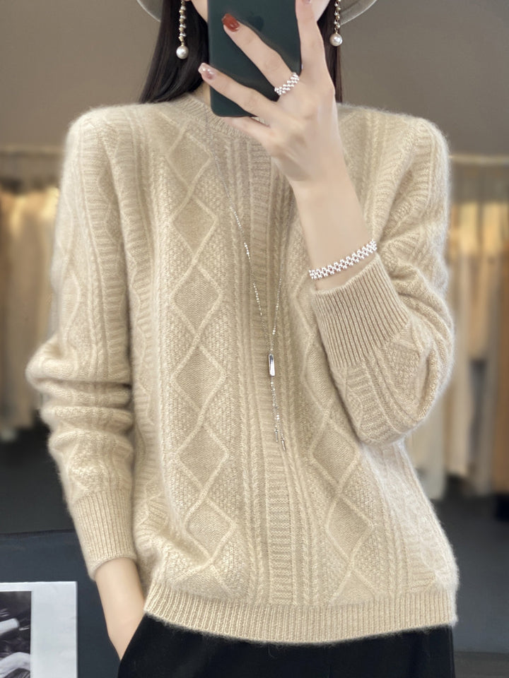 Damen Zopfmuster-Feinstrickpullover mit Ajour-Bahnen und weichem Mohair-Finish Drune
