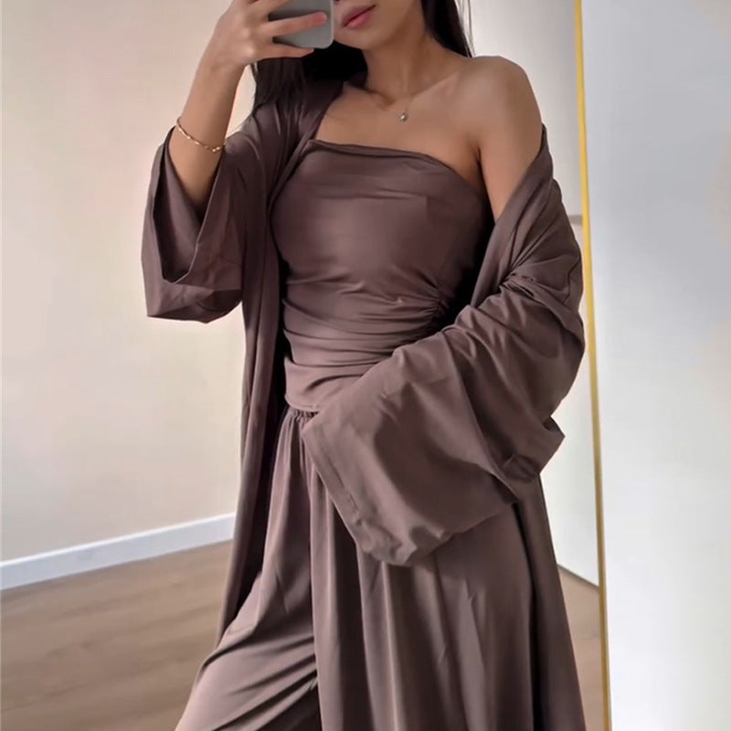 Damen luftiges Loungewear-Ensemble mit langem Kimono Drune