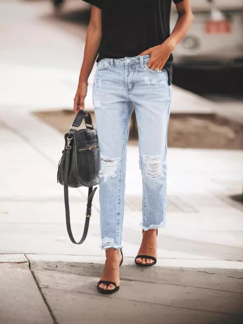 Damen Ripped Denim mit lässigem Schnitt und ausgefranstem Saum Drune