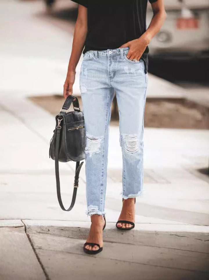 Damen Ripped Denim mit lässigem Schnitt und ausgefranstem Saum Drune