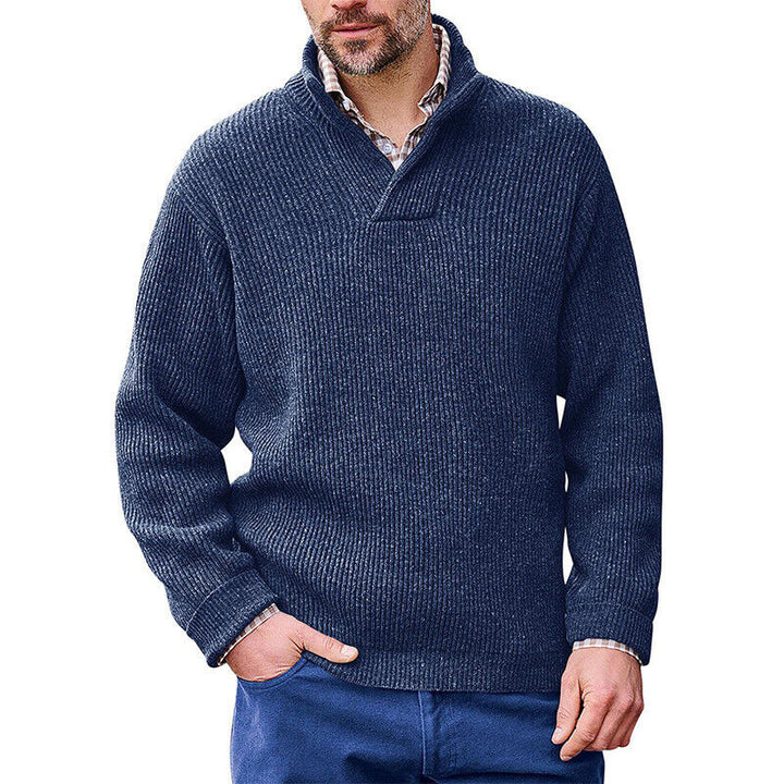Herren Rippenstrick-Pullover mit Schalkragen und kurzem V-Ausschnitt Drune