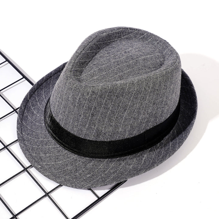 Damen eleganter Fedora-Hut mit gestreiftem Design und modischem Samtband Drune