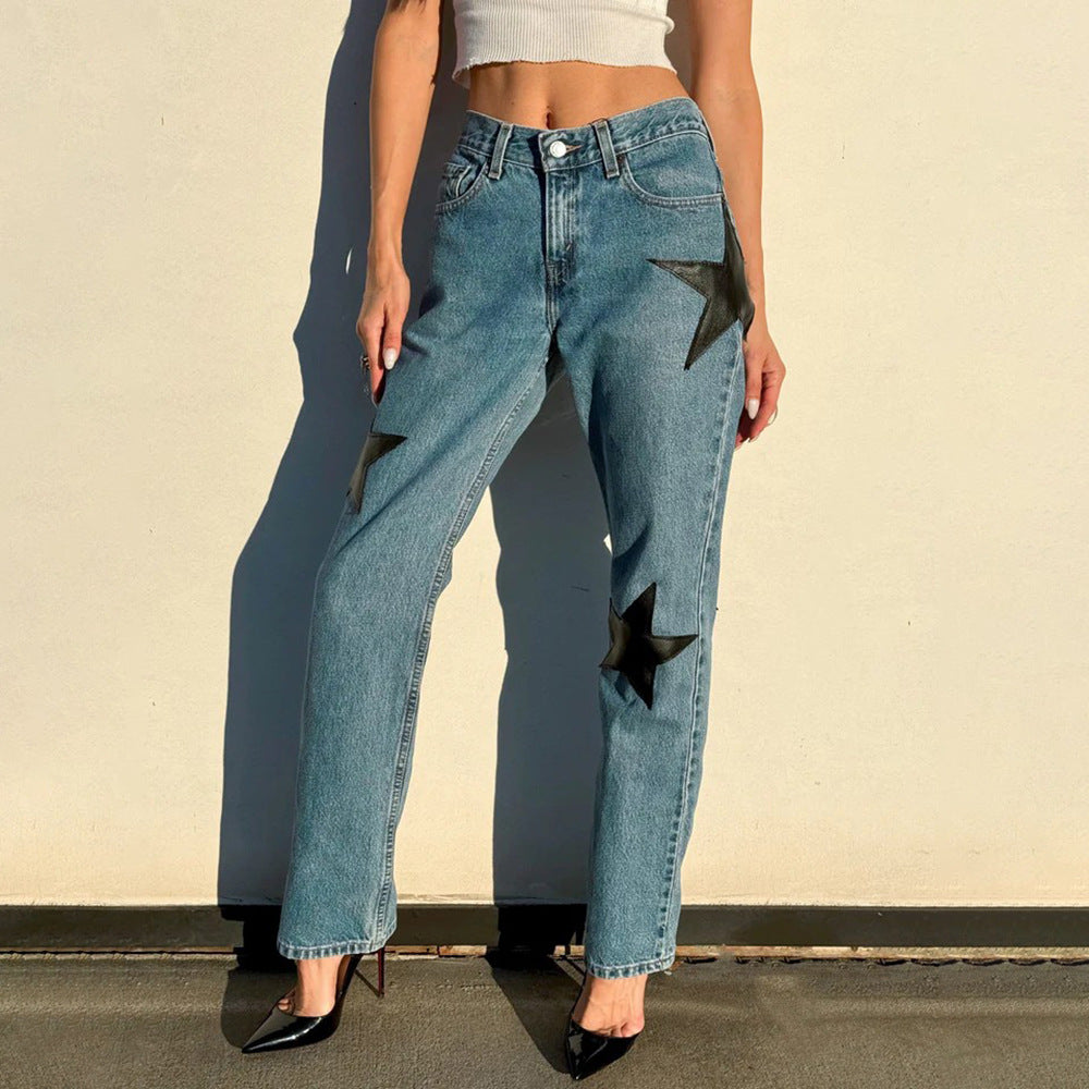 Damen Modische Jeans mit auffälligen Sternenapplikationen Drune