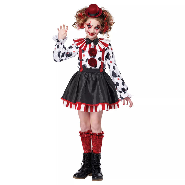 Mädchen Clown-Kostüm mit gestreiftem Overall und lustigen Accessoires Drune