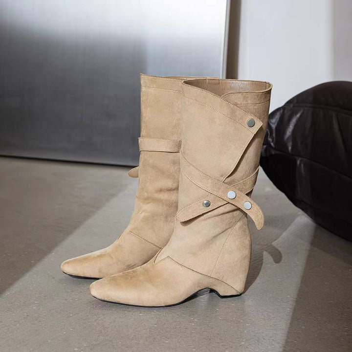 Damen Modische Stiefeletten aus Wildleder mit Wickel-Design Drune