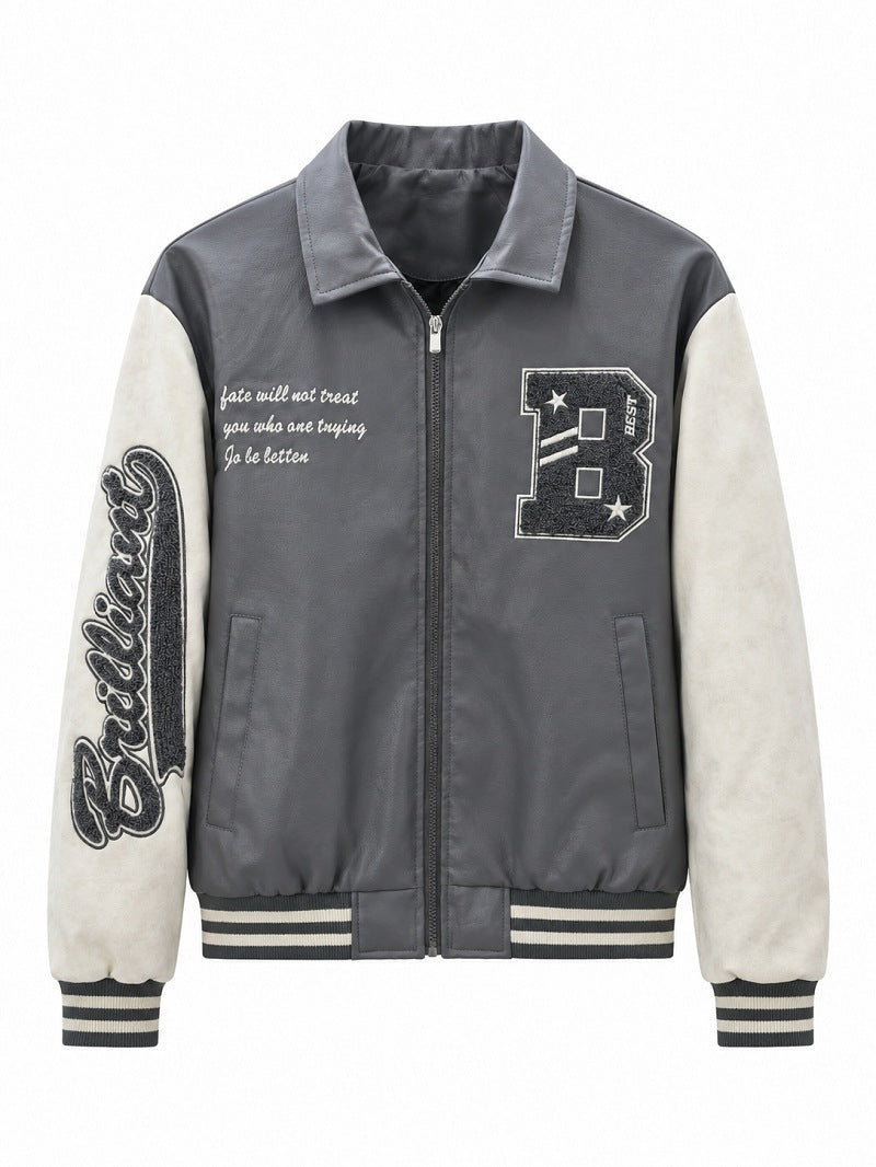 Herren Letterman-Jacke im Retrostil mit Kunstlederkörper und Wildlederärmeln Drune