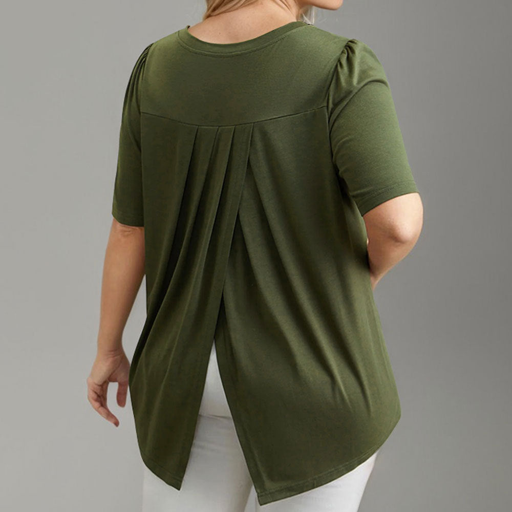 Damen Lässiges V-Ausschnitt T-Shirt mit Seitentaschen und weichem Material Drune