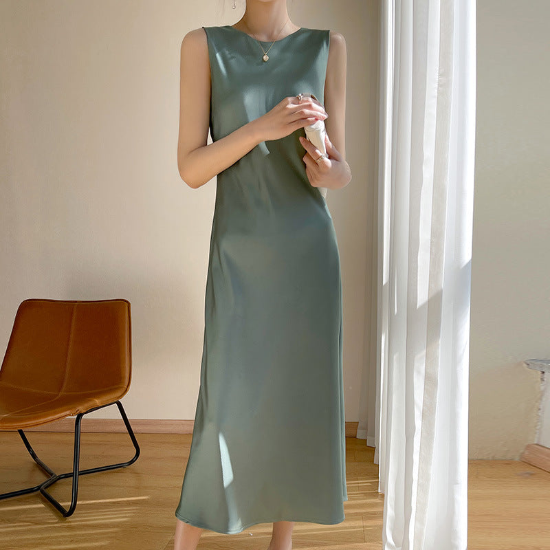 Damen elegantes ärmelloses Kleid mit asymmetrischem Schnitt Drune